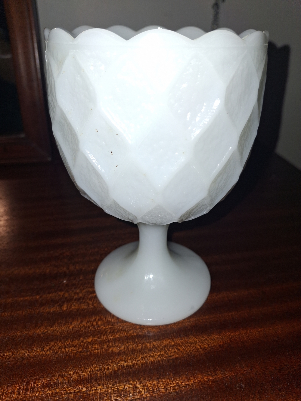 White Diamond-Pattern Milk Glass Goblet